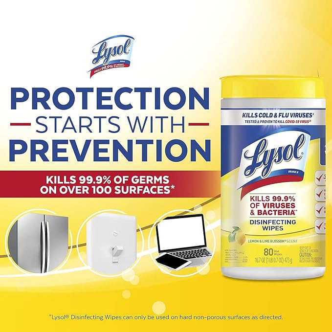 Lysol Disinfecting Wipes, Lemon and Lime Blossom, 80 Count (Pack of 6)