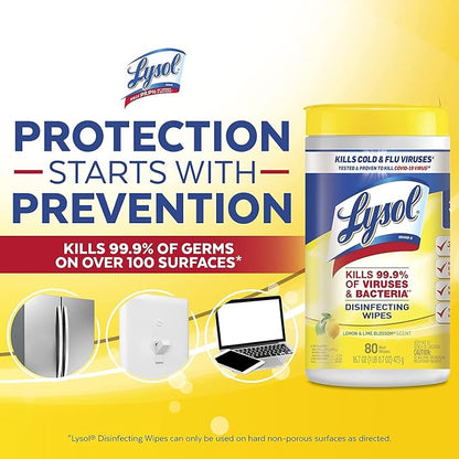 Lysol Disinfecting Wipes, Lemon and Lime Blossom, 80 Count (Pack of 6)
