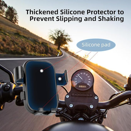 Motorcycle Phone Holder, Anti Shake Bicycle Phone Clamp for Road Ebike/Scooter/Stroller-One Hand Operation 360°Rotation,Bike Accessories Handlebar Clip Holder, Black 94003