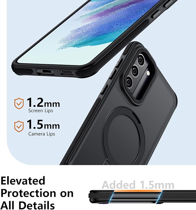 for Samsung Galaxy S21 FE Case, Magnetic Adjustable Ring Stand [Fit for Magsafe], [Military-Grade Shockproof Protection] Phone Case with Kickstand&Ring Holder (Black)