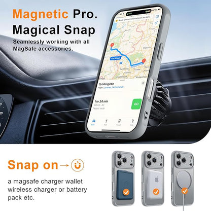 MOCCA Magnetic for iPhone 17 Pro Max Case, (Compatible with Magsafe) (16FT Military Grade Protection) Full Camera Protection Anti-Fingerprint Slim Translucent Matte Phone Cover 6.9",Titanium Gray