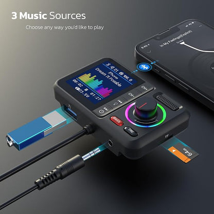 Nulaxy Bluetooth FM Transmitter for Car, Wireless Car Bluetooth V5.0 Adapter with Big Color Screen, Support QC3.0 Fast Charging, Hands-Free Call, MP3 Music Player BASS&TRE Booster, TF Card AUX-KM28