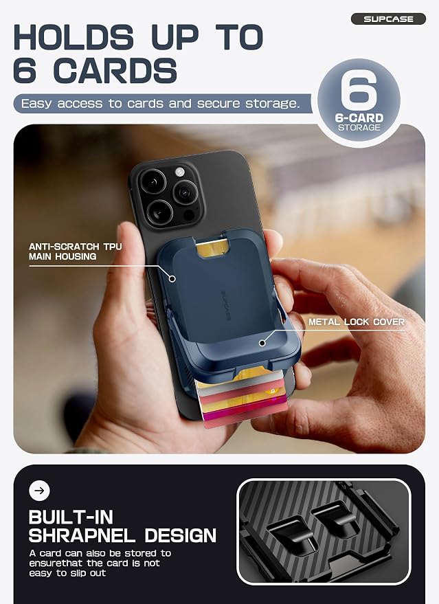 SUPCASE for MagSafe Wallet with Stand, Magnetic Wallet for Men Women, [Hold 6 Cards] [RFID Blocking] [Strong Magnetic Lock] Phone Stand Card Holder for iPhone 17/16/15/14/13/12 Series, Midnight Blue