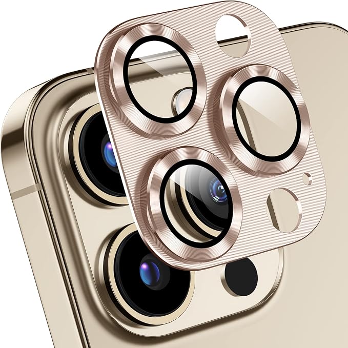 Korecase 2 Pack Compatible with iPhone 13 Pro/iPhone 13 Pro Max 6.7" Metal Camera Lens Protector Tempered Glass Cover, Strong Adhesion, 9H Hardness Scratch Resistant Camera Rear Lens Film - Gold