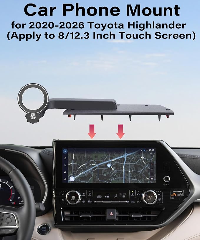 Car Phone Holder for 2020-2026 Toyota Highlander Accessories Compatible with MagSafe Cell Phone Mount 360° Rotation Does Not Affect Air Vent,Dashboard Original-Size Replacement Model