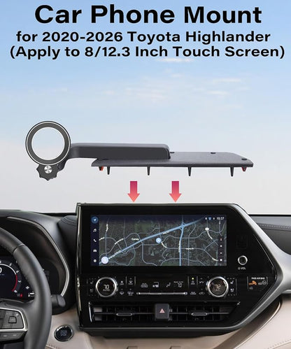 Car Phone Holder for 2020-2026 Toyota Highlander Accessories Compatible with MagSafe Cell Phone Mount 360° Rotation Does Not Affect Air Vent,Dashboard Original-Size Replacement Model