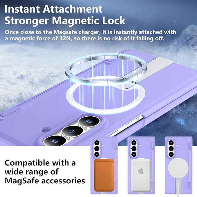 For Samsung Galaxy Z Fold 8 Ultra Case with Kickstand & Screen Protector | MagSafe-Compatible,Military Grade Drop Tested Non-Slip Slim Shockproof Case for Samsung Galaxy Z Fold 8 Ultra-Lilac Purple