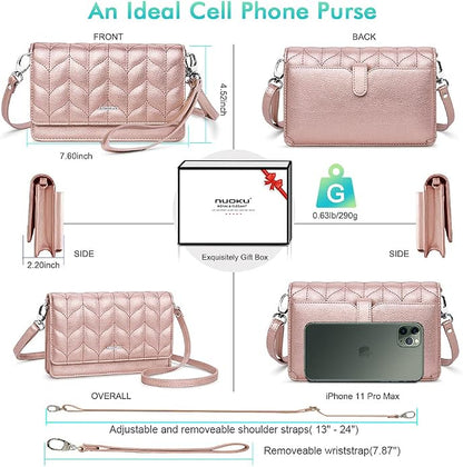 nuoku Women Small Crossbody Bag Cellphone Purse Wallet with RFID Card Slots 2 Straps Wristlet