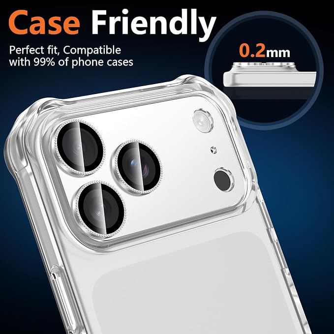 for iPhone 17 Pro Max Camera Lens Protector, [Military Grade Shatterproof] [Strong Adsorption] [Case Friendly] Full Coverage Metal Aluminum Alloy 9H Tempered Glass Camera Screen Cover, Color