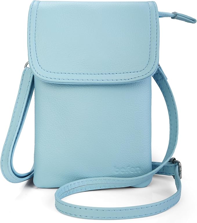 befen Genuine Leather Small Crossbody Bags for Women Cell Phone Bag Cross Body Purses,Silver Zipper