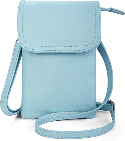 befen Genuine Leather Small Crossbody Bags for Women Cell Phone Bag Cross Body Purses,Silver Zipper