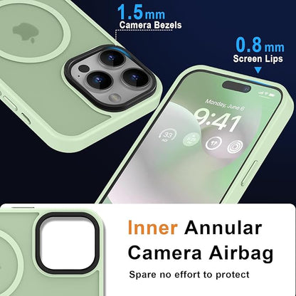 MOCCA Strong Magnetic for iPhone 15 Pro Max Case, [Compatible with Magsafe][13FT Military Drop Protection] Slim Translucent Matte Shockproof Case for iPhone 15 ProMax Case 6.7'' - Light Green