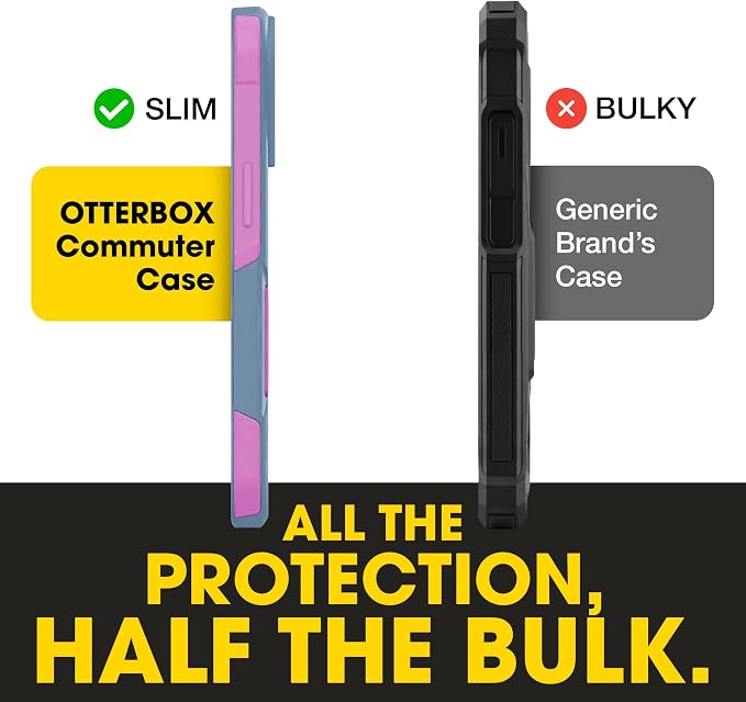 OtterBox iPhone 16e, 15, 14, & 13 Commuter Series Case - Slim & Tough, Pocket-Friendly, with Port Protection - Blue/Pink
