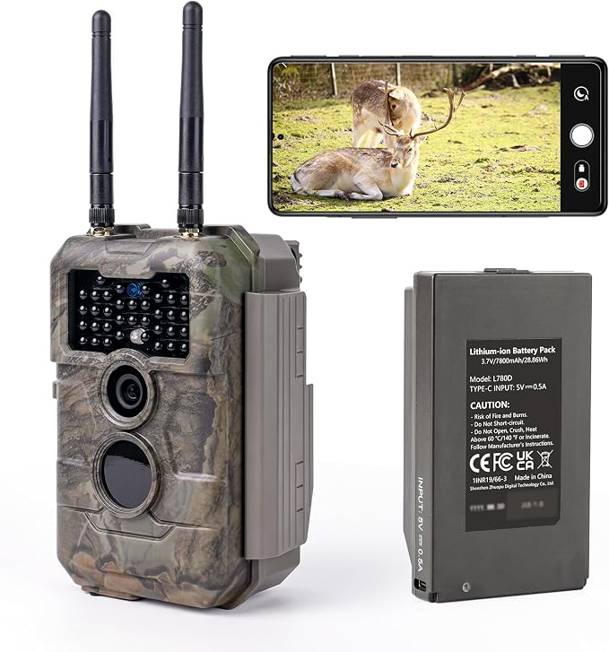 GardePro E6 2.0 Pro WiFi Trail Camera (Non-Cellular), 64MP Photos, 4K Video, Dual Antennas 165ft Range, 7800mAh Battery, Live View, 110° Wide-Angle, No-Glow Night Vision, Motion Activated