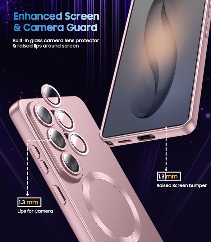 Magnetic for Samsung Galaxy S26 Ultra Case [Compatible with MagSafe][Built-in Camera Lens Protector] Slim Soft Silicone Bumper Shockproof Metallic Luster Phone Case, Rose Gold