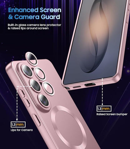 Magnetic for Samsung Galaxy S26 Ultra Case [Compatible with MagSafe][Built-in Camera Lens Protector] Slim Soft Silicone Bumper Shockproof Metallic Luster Phone Case, Rose Gold