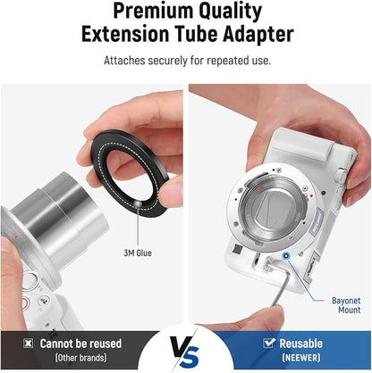 NEEWER 2 in 1 18mm Wide Angle & 10x Macro Lens with Extension Tube, Bayonet Mount Lens Adapter & Cleaning Cloth, Only Compatible with Sony ZV1 (White Frame)
