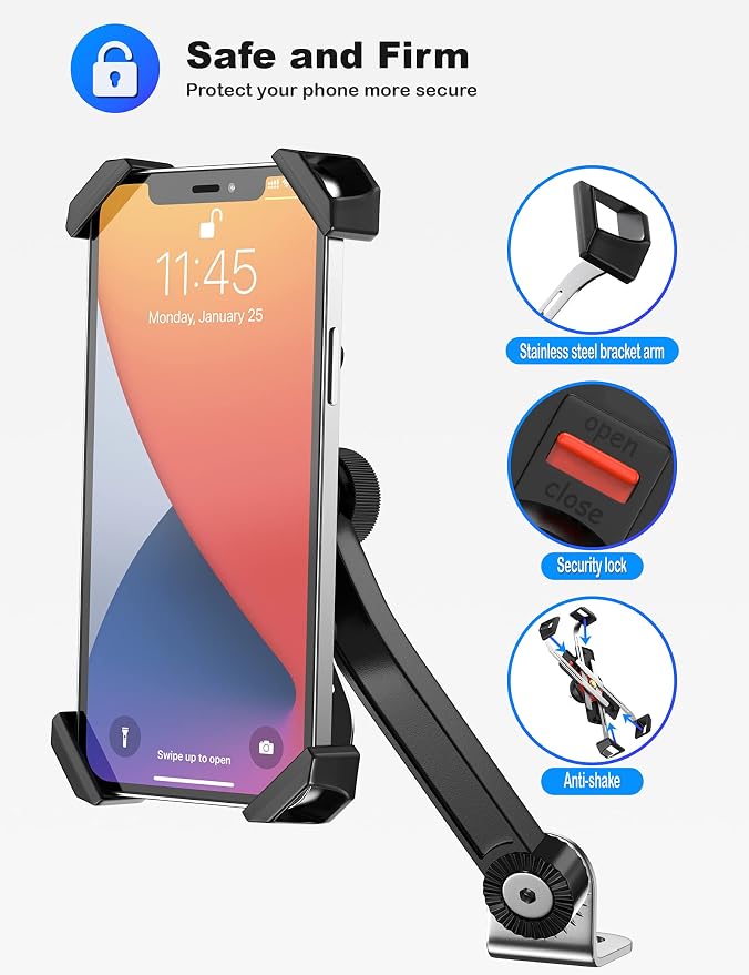 Grefay Motorcycle Phone Mount, Auto Shrink Metal Phone Mount for 4.0-7.0 Inch Smartphone for Motorcycle Rear View Mirror with 360° Rotatabe
