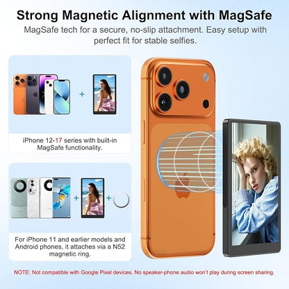 4" Back Camera Monitor iPhone 17, Magnetic Vlog Selfie Monitor Screen for iPhone 17,1080P Wireless Mirroring Back Camera Selfie Monitor for Vlog YouTube TikTok,Snaplylens for iPhone,Android, Black