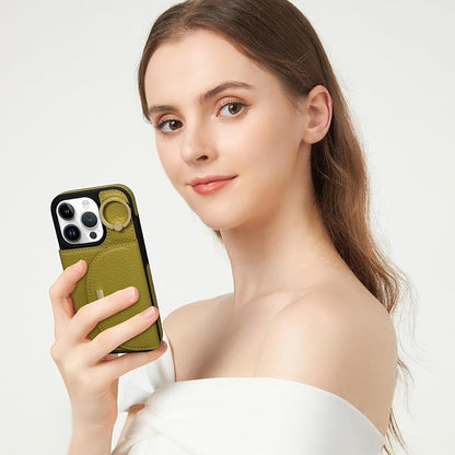 Keallce Wallet Case for iPhone 16 Pro Max 6.9'', Flip Case with Card Slots, Ring Holder Kickstand, PU Leather Protective Folio Cover for Women, Green