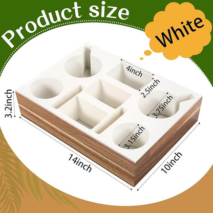 Yerliker Couch Cup Holder Tray, Silicone Lining Couch Caddy Waterproof Anti-spill Sofa Cup Holder for Bed Car Seat Organizer, Hold Mugs, Drinks, Snacks, Phones, Remotes(Rectangle,White,Acacia)