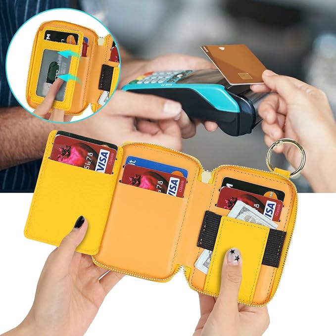 Cavor Compatible with MagSafe Wallet Genuine Leather Cash Wallets for Women, Magnetic Phone Wallet for iPhone 17 Pro Max/16/15/14/13/12, id Credit Card Holder with Mag safe Keychain-Yellow