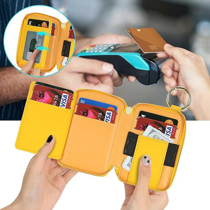 Cavor Compatible with MagSafe Wallet Genuine Leather Cash Wallets for Women, Magnetic Phone Wallet for iPhone 17 Pro Max/16/15/14/13/12, id Credit Card Holder with Mag safe Keychain-Yellow