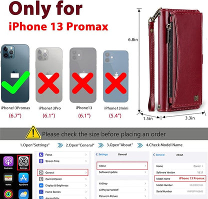 Wallet Case for iPhone 13 Pro Max with Card Holder/Crossbody Wallet/Strap| RFID Blocking | Magnetic | Kickstand | Detachable | PU Leather Phone Case for iPhone 13 Pro Max,6.7 in,Wine Red