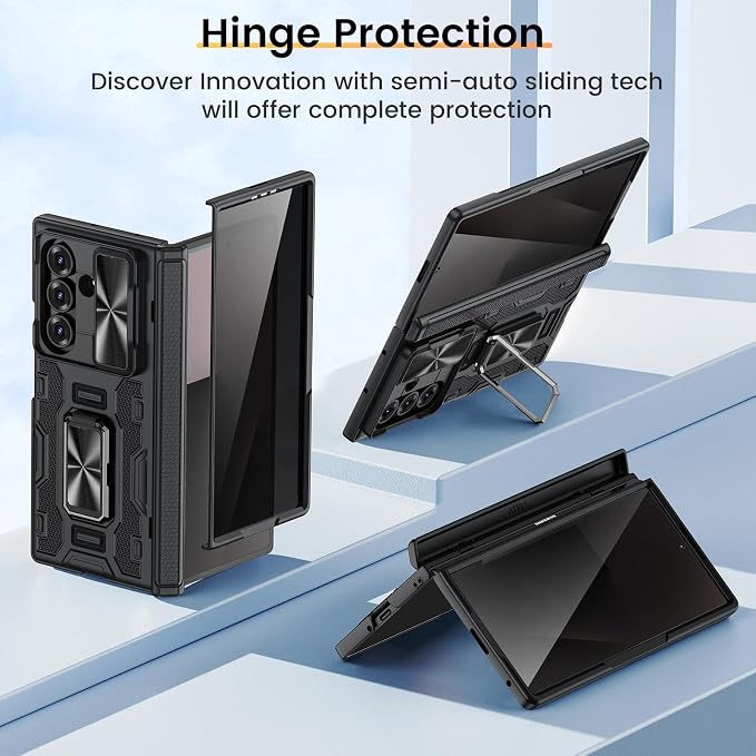 VEGO for Samsung Z Fold 7 Case with Screen Protector Anti-Peeping,Black | Built-in Hinge Protection &Slide Camera Cover Full-Body Shockproof Protective Rugged Kickstand Case for Galaxy Z Fold 7