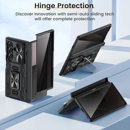 VEGO for Samsung Z Fold 7 Case with Screen Protector Anti-Peeping,Black | Built-in Hinge Protection &Slide Camera Cover Full-Body Shockproof Protective Rugged Kickstand Case for Galaxy Z Fold 7