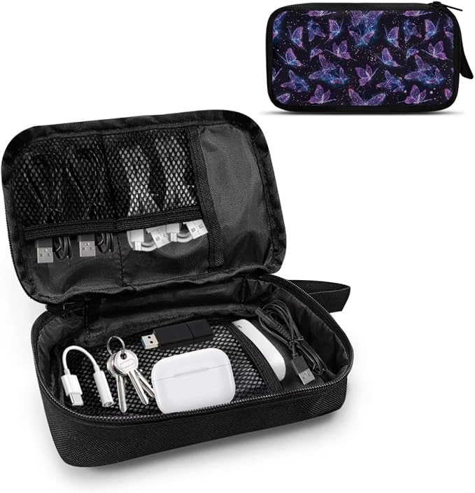 Glitter Butterfly Print Storage Bag Practical Earphone Bags Cable Organizer Bags Power Bank Bag Data Cables Storage Pouch Headset Organizing Pouch Multipurpose Bags