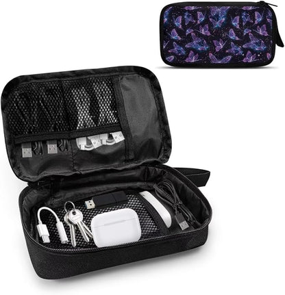 Glitter Butterfly Print Storage Bag Practical Earphone Bags Cable Organizer Bags Power Bank Bag Data Cables Storage Pouch Headset Organizing Pouch Multipurpose Bags