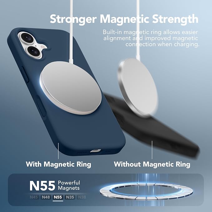 GONEZ Magnetic for iPhone 16 Case, Compatible with MagSafe, [Screen Protector + Camera Lens Protector], Liquid Silicone Shockproof Protective Phone Case for iPhone 16 6.1", Dark Blue