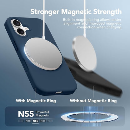 GONEZ Magnetic for iPhone 16 Case, Compatible with MagSafe, [Screen Protector + Camera Lens Protector], Liquid Silicone Shockproof Protective Phone Case for iPhone 16 6.1", Dark Blue