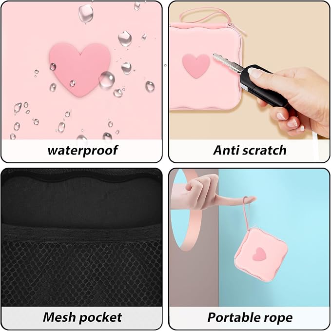CameCosy Phone Charger Storage Case Cover Sets with Cable Protector for iPhone Charger, Wave Travel Storage Bag, Earphone Wire Saver Cable Organizer Soft Cute Cable Protector (Pink Love Heart)