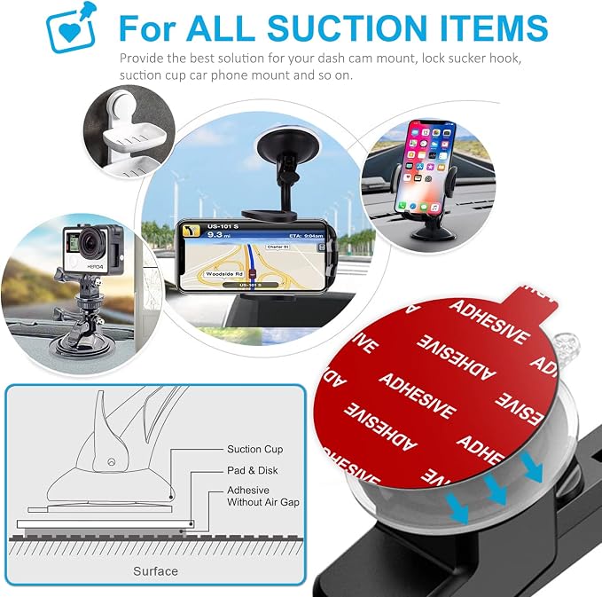 AZXYI 6 PCS Windshield Mount Adhesives for Suction Cup Mount, 80mm(3.15 inches) Circle Double-Sided Sticker Pads for Dashboard Mounting Disk and Windshield Camera, GPS, Car Phone Mount