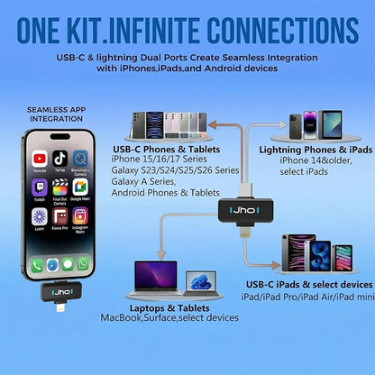 JHO Mini Microphone for iPhone & Android,16H Battery, Noise Cancelling Lavalier Microphone, Clip On Lapel Mic Pro for Content Creators Vlogging/YouTube/Tiktok/Streaming/Interview/Video Recording