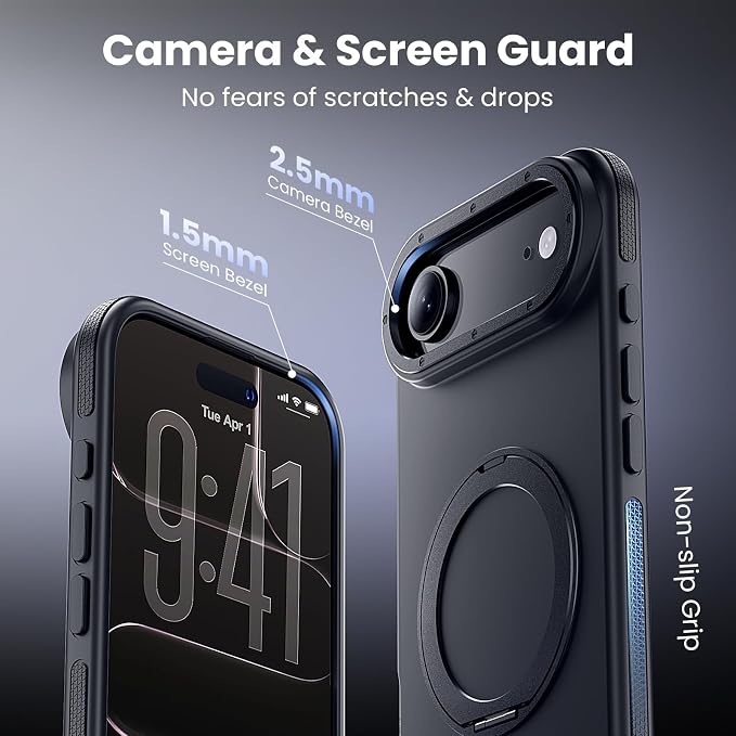 Strong Magnetic Case for iPhone Air (6.5", 2025) with Stand, Drop-Proof Bumper Cover with Contrast Color Border, Military-Grade Drop Protection, Shockproof Slim Thin Cover,Black
