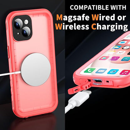 Cozycase Compatible with iPhone 14 Waterproof Case - Full Body Shockproof Dustproof Dropproof Built in Screen Protector Rugged Waterproof Case for iPhone 14 6.1 Inch Pink