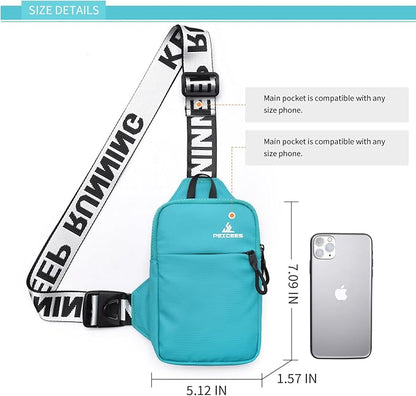 Peicees Mini Crossbody Sling Bag Chest Bag Dual Pocket Water Resistant Fanny Pack Running Phone Holder for Men Women Workout Travel, Lake Blue