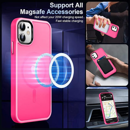 MOCCA Strong Magnetic for iPhone 12 Case/iPhone 12 Pro Case,[Compatible with Magsafe][Mil-Grade Drop Protection] Slim Shockproof Translucent Protective Phone Case for iPhone 12/12 Pro,Hot Pink