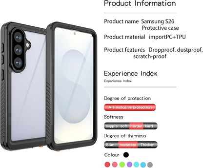 for Samsung Galaxy S26 Waterproof Case, Military-Grade Full Body Defense: IP68 Underwater Protection, Built-in Screen Protector & Camera Lens Cover, 10FT Waterproof Shockproof Dustproof. Black