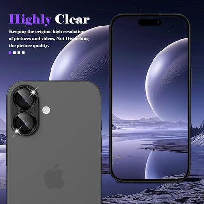 Camera Lens Protector for iPhone 17 Camera Lens Protector [Strong Adsorption] [Not Easy to Break] Metal Tempered Glass Rear Camera Screen Cover - Black