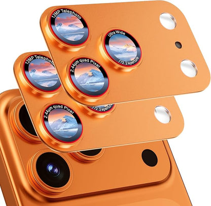 9H High-alumina Tempered Glass Camera Lens Protector for iPhone 17 Pro Lens , Military-Grade Shatterproof with Strong Adsorption, Full Coverage Case-Friendly Cover (Orange, iPhone 17 Pro - 2 Pack)