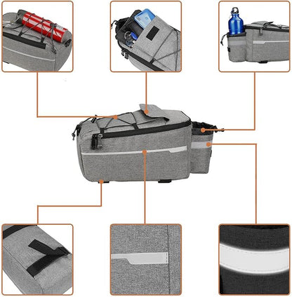 ZIMFANQI Bike Rear Rack Bag 10L Insulated Bike Trunk Cooler Bag Reflective Bicycle Rear Seat Cargo Bag Water Resistant Bike Panniers Bag Cycling Luggage Bag Shoulder Bag with Silicone Phone Holder