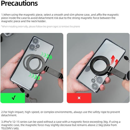TELESIN Magnetic Neck Mount for Phones, Neck Cell Phone Holder POV/Vlog Selfie Mount Hand Free Phone Neck Holder Chest Stand Strap Video Recording for iPhone 17 16 15 14 13 12 Seires Android Phones