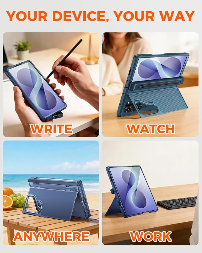 NINKI for Samsung Galaxy Z Fold 8 Ultra Case with S Pen Holder & Stylus & Invisible Kickstand, Magnetic Screen Protector Hinge Phone Cover for Samsung Z Fold 8 Ultra Case with S Pen Holder – Blue