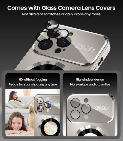 Magnetic for iPhone 15 Pro Max Case, Compatible with MagSafe, Built-in Camera Lens Protector, Logo View, Military Grade Drop Proof Phone Cover, Titanium Gray