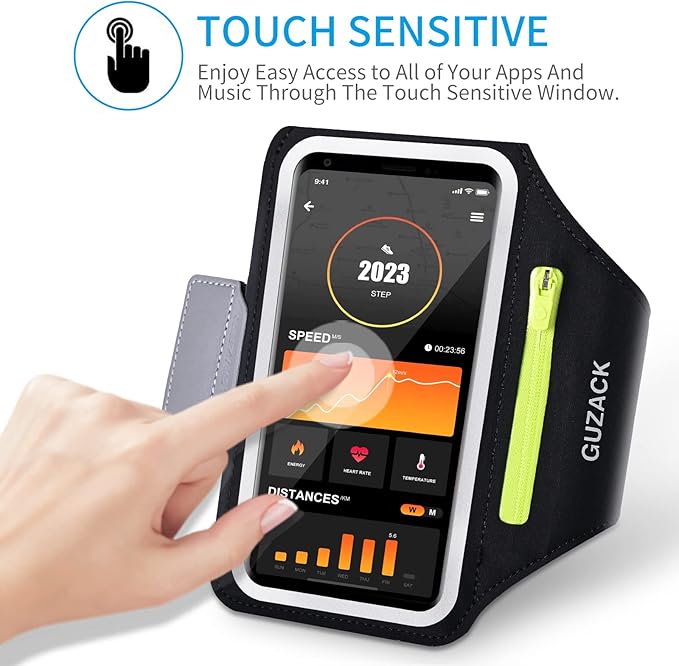 GUZACK Running Armband for iPhone 17 16 15 14 13 Pro Max, Galaxy S25 S24 S23 S22, with Card Slot & Key Pockets, Running Phone Holder, Fit Up to 6.9 Inches Phone - Size S (Smaller Arm 9-14 in)