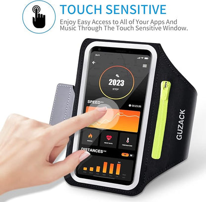 GUZACK Running Armband for iPhone 17 16 15 14 13 Pro Max, Galaxy S25 S24 S23 S22, with Card Slot & Key Pockets, Running Phone Holder, Fit Up to 6.9 Inches Phone - Size S (Smaller Arm 9-14 in)